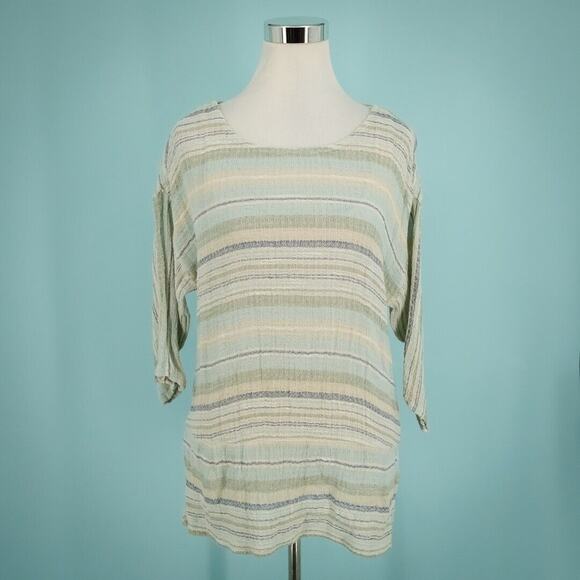 Soft Surroundings Size Small S Alhambra Stripe Short Sleeve Gauze Tunic Top - Picture 1 of 6